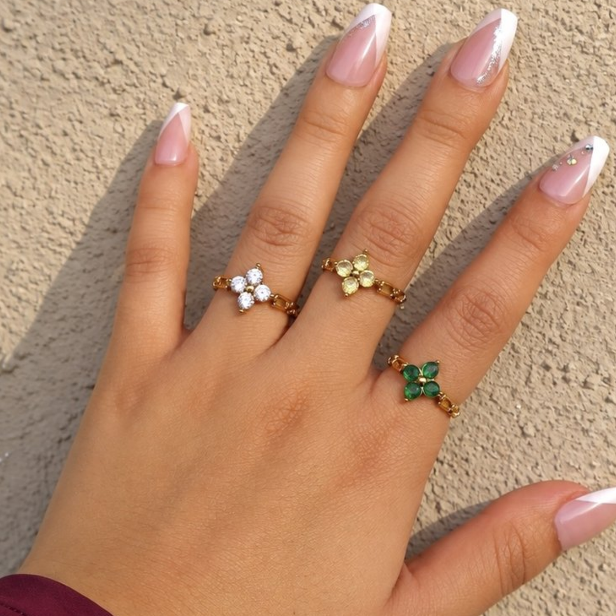 Lily Ring in green, yellow and white, gold plated flower rings