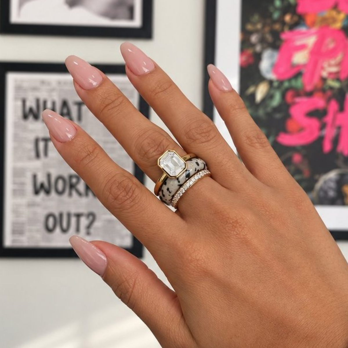 Evelyn Ring Set, three stackable 18K gold plated rings worn together