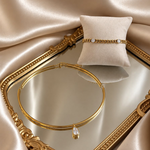 Gold Halo Necklace & Icy Cuban Anklet Gift Set - styled flat lay