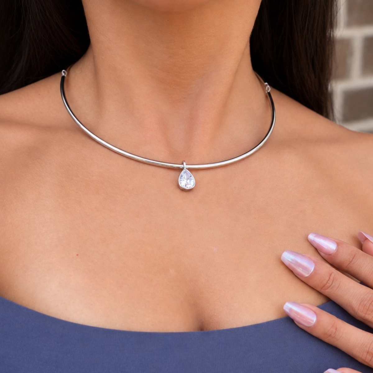 Halo Necklace - Teardrop pendant, Silver