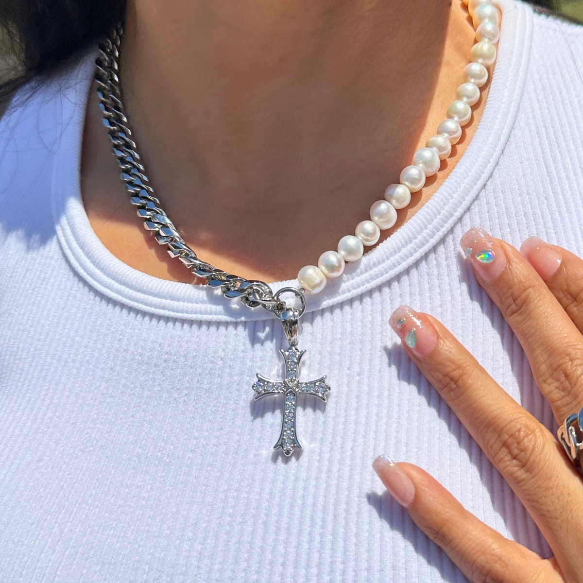 Pearl & Cross Necklace