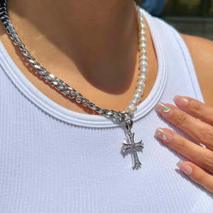 Pearl & Cross Necklace