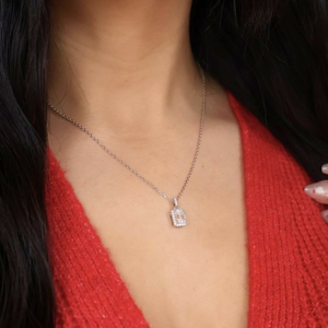 Frosted Moissanite Necklace Rectangle Cut