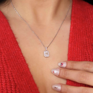 Frosted Moissanite Necklace Rectangle Cut