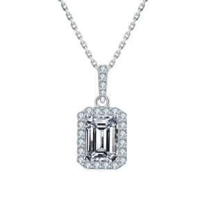 Frosted Moissanite Necklace Rectangle Cut