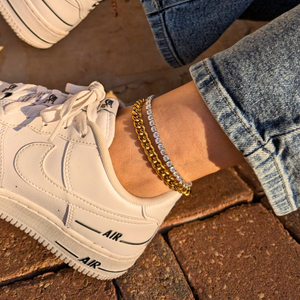 Tennis & Gold Cuban Anklet Set