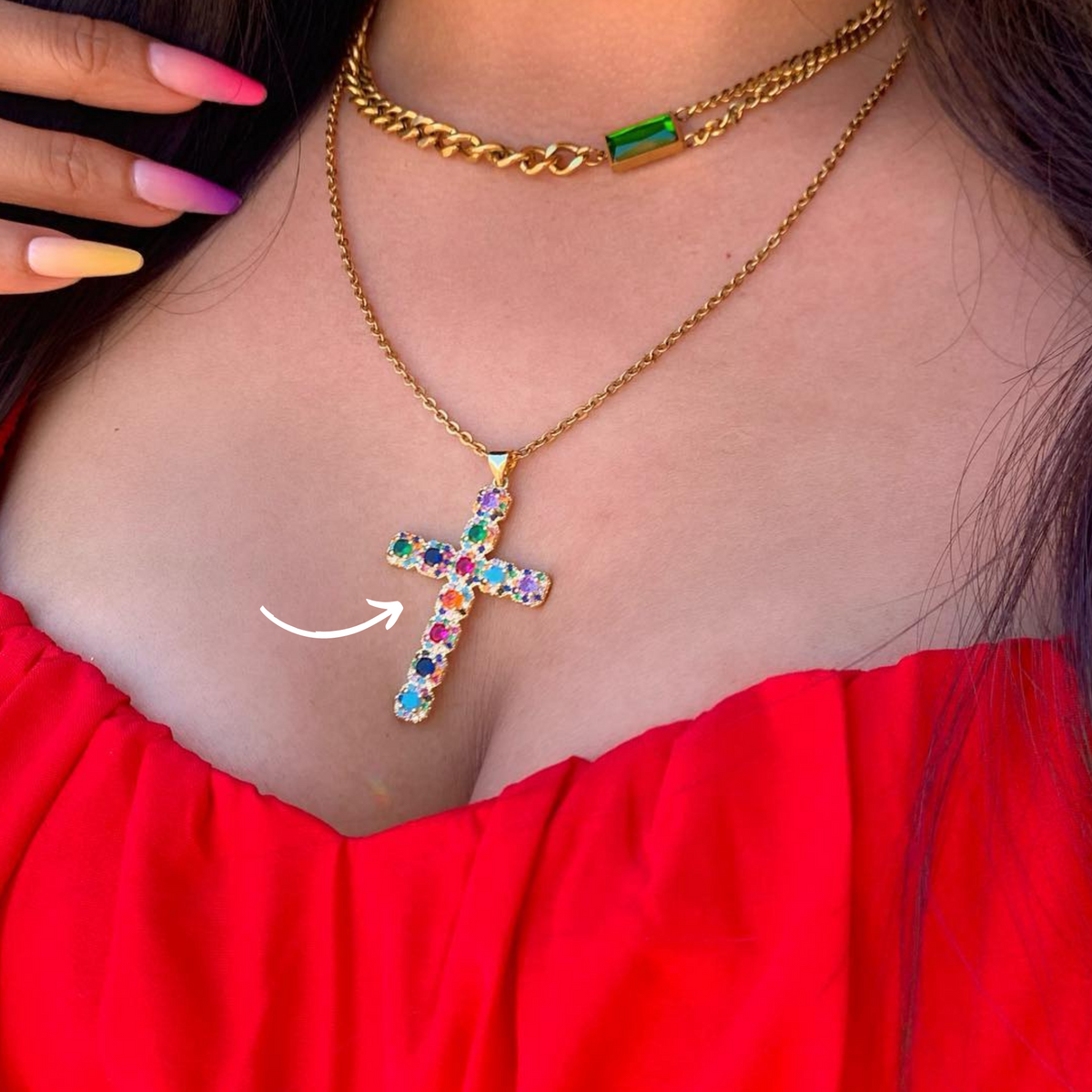 Cross Jeweled Color Pendant Necklace