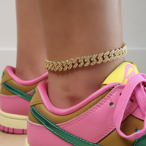 Cuban Link Jeweled Anklet Gold