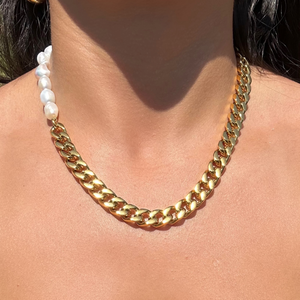 Pearl Cuban Necklace Gold