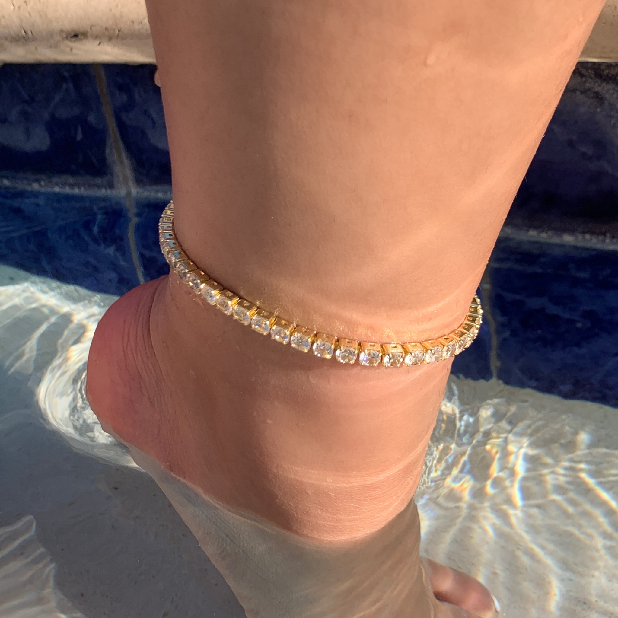 Gold tennis anklet deals