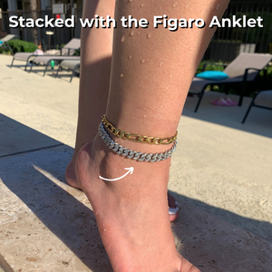 Cuban Link Jeweled Anklet  White Gold