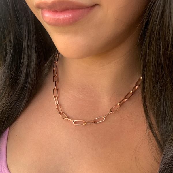 14K Pink Gold 1.5MM Dainty Paperclip Necklace With Lobster Clasp - 16 Inch  - 156ZRA