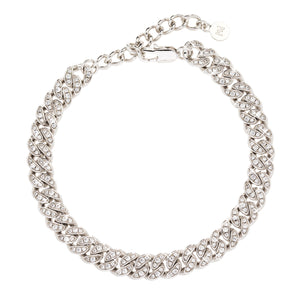 Cuban Link Jeweled Anklet  White Gold