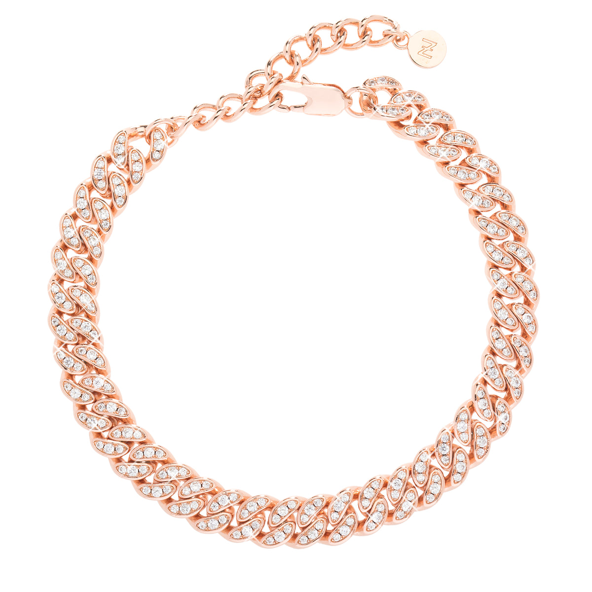 Cuban Link Jeweled Anklet Rose Gold