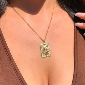 Virgin Mary Rectangle Pendant Necklace Gold