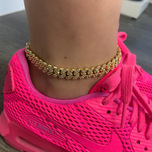 Cuban Link Jeweled Anklet Gold