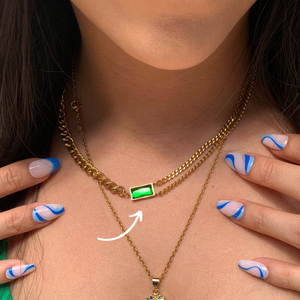 Cuban Link Green Jewel Necklace Gold