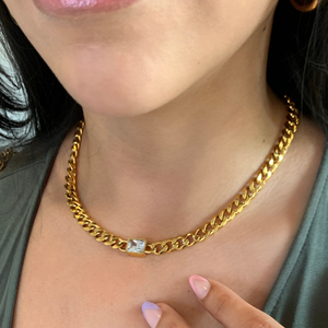 Cuban Link White Crystal Necklace Gold