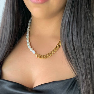 Pearl Cuban Necklace Gold
