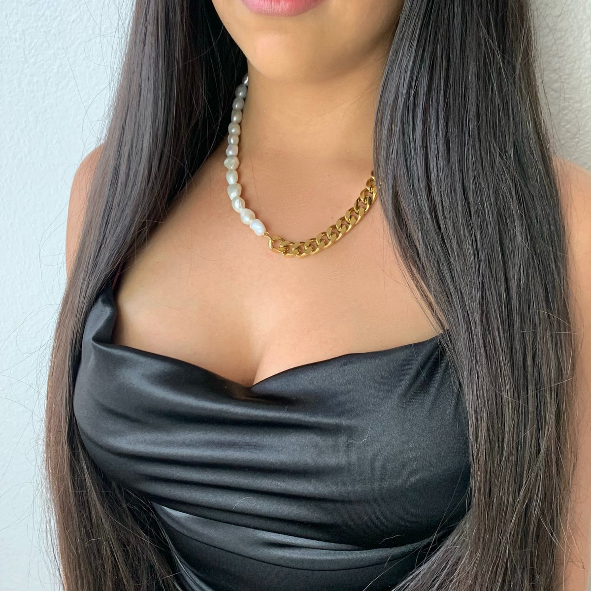 Pearl Cuban Necklace Gold