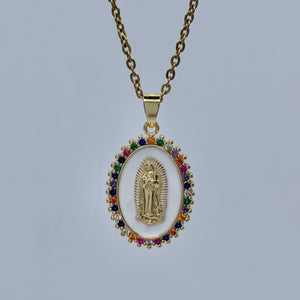 Virgin Mary Jeweled Color Pendant Necklace