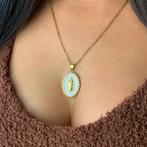Virgin Mary Jeweled White Pendant Necklace